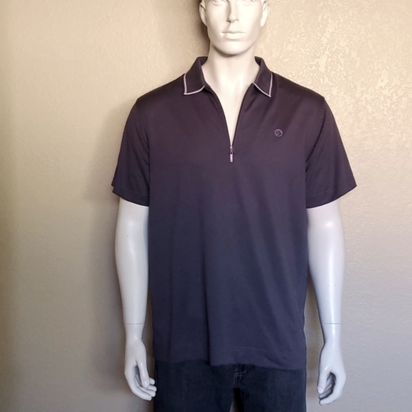 IJP DESIGN Golf Polo 1/2 Zip Navy Blue Purple Acent Large New No Tags - Picture 4 of 9